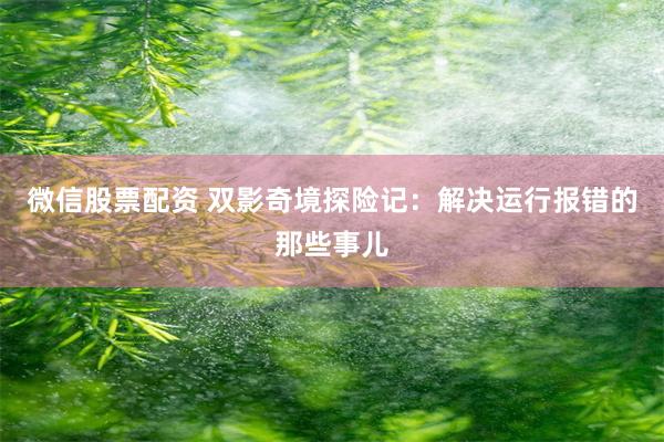 微信股票配资 双影奇境探险记：解决运行报错的那些事儿